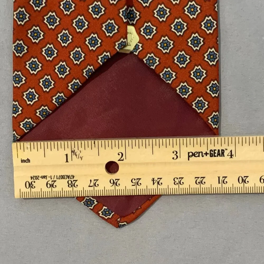 Vtg Gorsart Clothes New York 100% Silk Geometric Medallion Necktie Rust Orange
